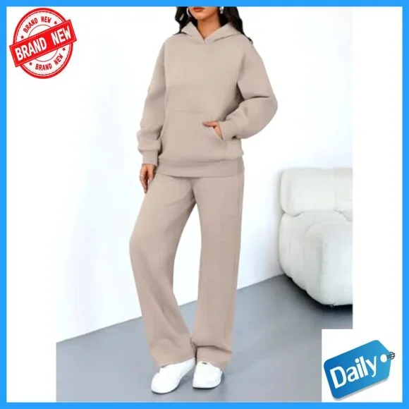 Oversized Hoodie Sweatsuit Set Wide Leg Pants Lounge Travel Activewear - Picture 3 of 6